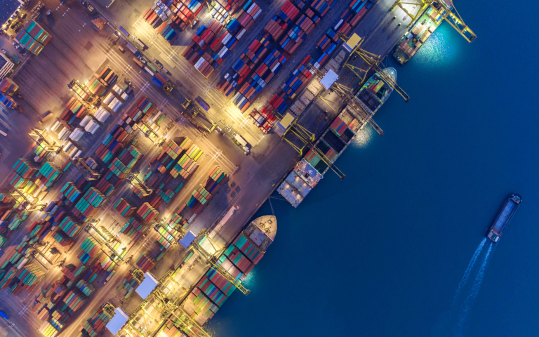 Aerial view of a shipping logistics site