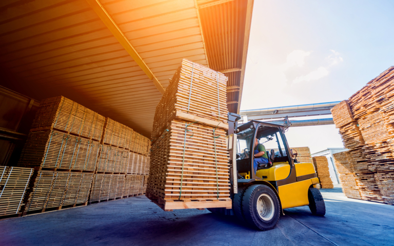 Forklift Carring Piles Of Wood