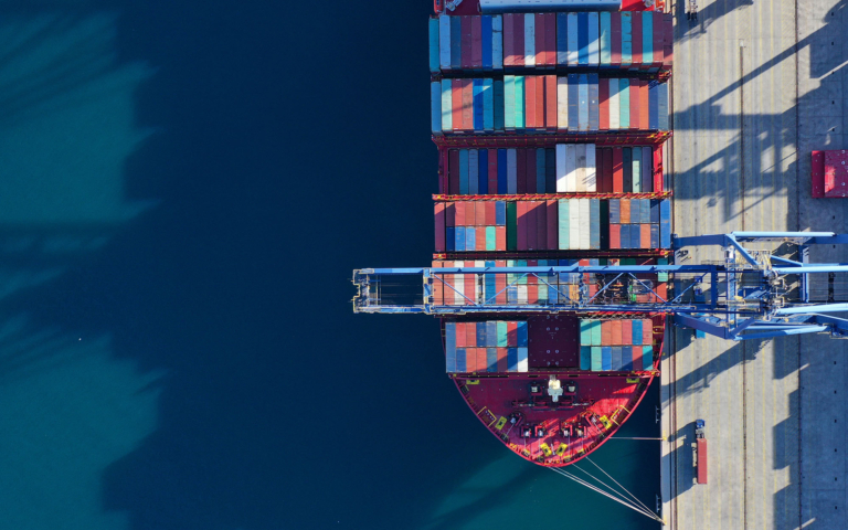 Cargo ship berthed at port