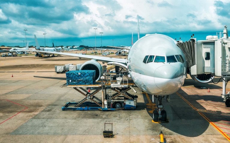 Cargo plane being loaded with air freight