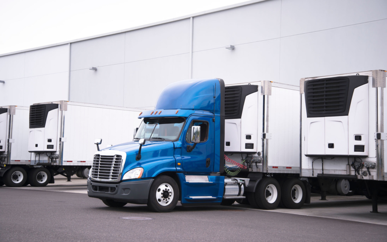 Domestic transportation semi truck at a warehouse