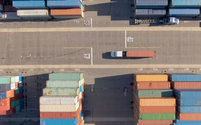 Drayage truck at a shipping port