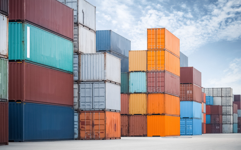 Imported containers at a shipping port