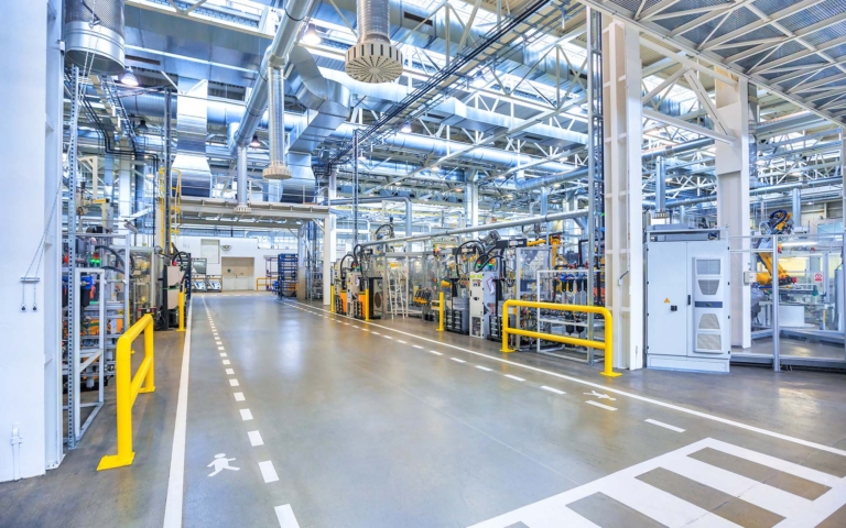 Interior of a large industrial distribution warehouse