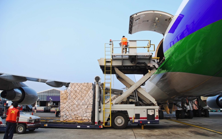 Cargo plane being loaded for air freight