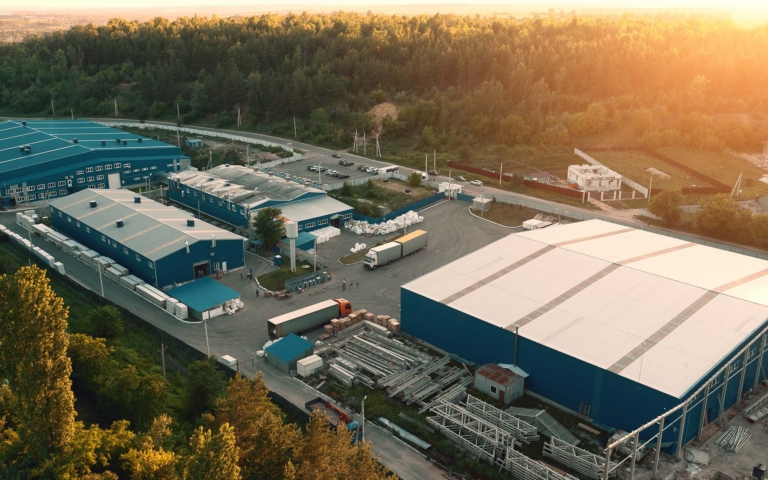 Aerial view of a distribution warehouse