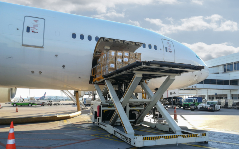 Side view of a cargo plane for international air freight