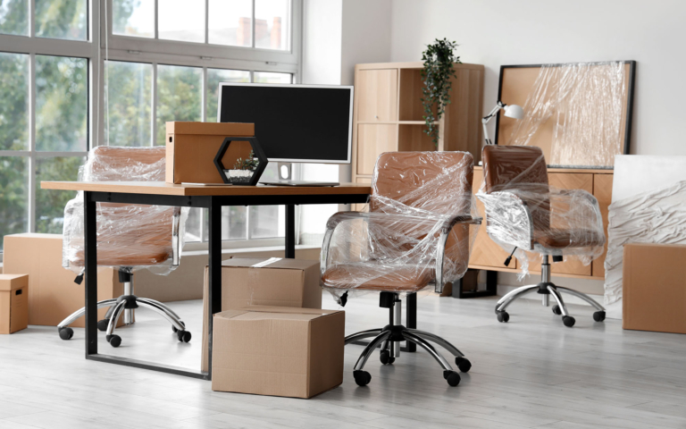 Office furniture packed for shipment