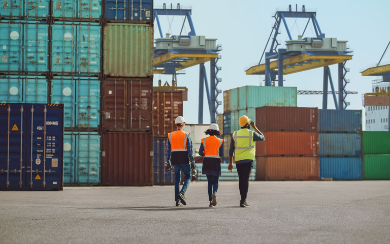 Port workers moving importer cargo