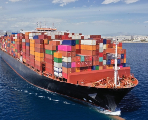 Ship with freight containers