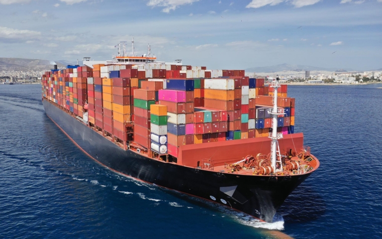 Container ship loaded with freight