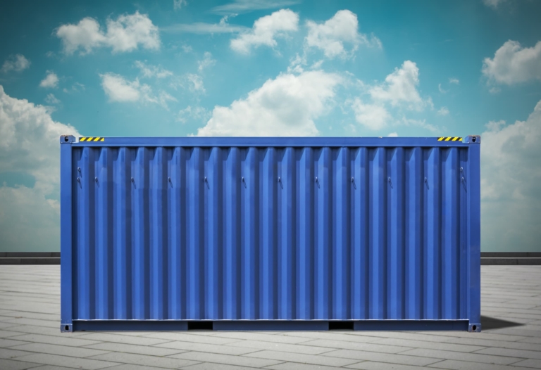Freight containers at a harbor terminal