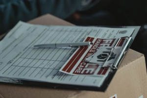 Delivery paperwork on a clipboard