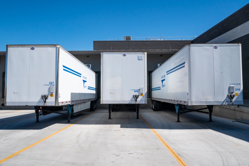 Cargo trailers at a shipping dock