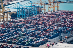 Aerial view of container port, Barcelona